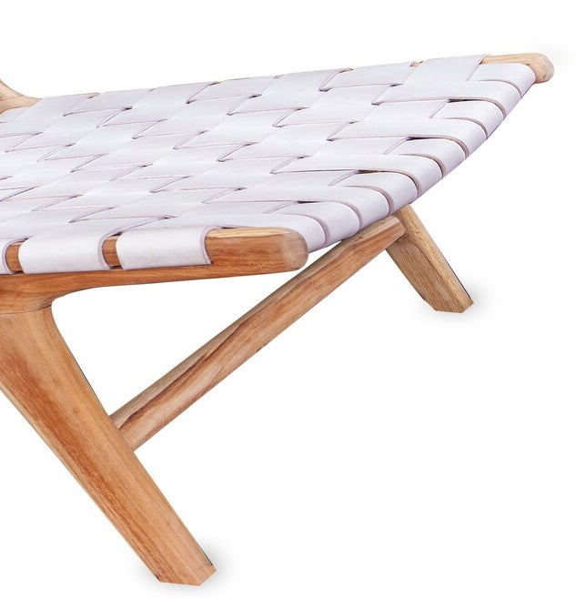 Tabouret / Repose pieds ADAM de Gong, Cuir blanc et teck brut