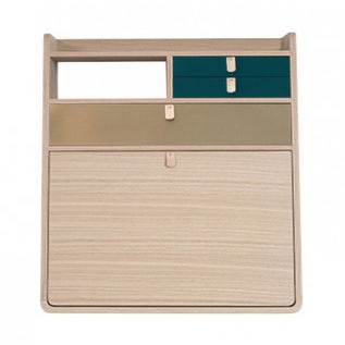 Secrétaire mural GASTON 60 de Hartô, L.60cm, en chêne, Bleu pétrole et laiton