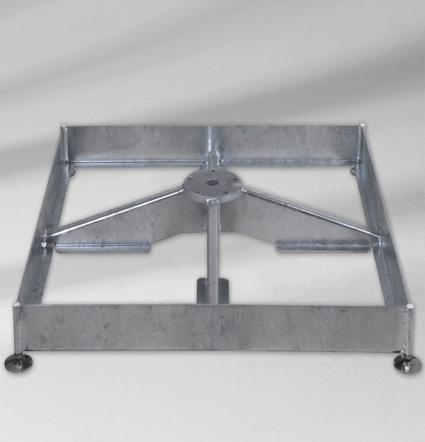 Socle M4, 180 kg, (pour 12 dalles 40 × 40 × 4 cm), 91 × 91 × 15.5 – 19.5 cm, en acier zingué 