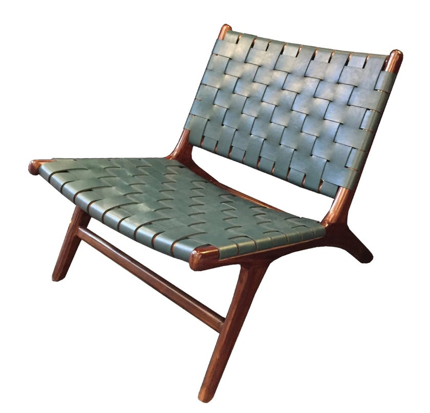Chaise lounge BORO de Gong, Cuir vert et teck miel Chaise lounge BORO de Gong, Cuir vert et teck miel