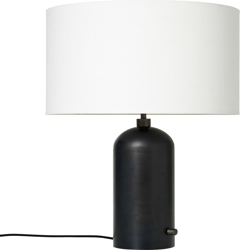 Lampe de table GRAVITY de Gubi, Blackened Steel, Abat-jour blanc
