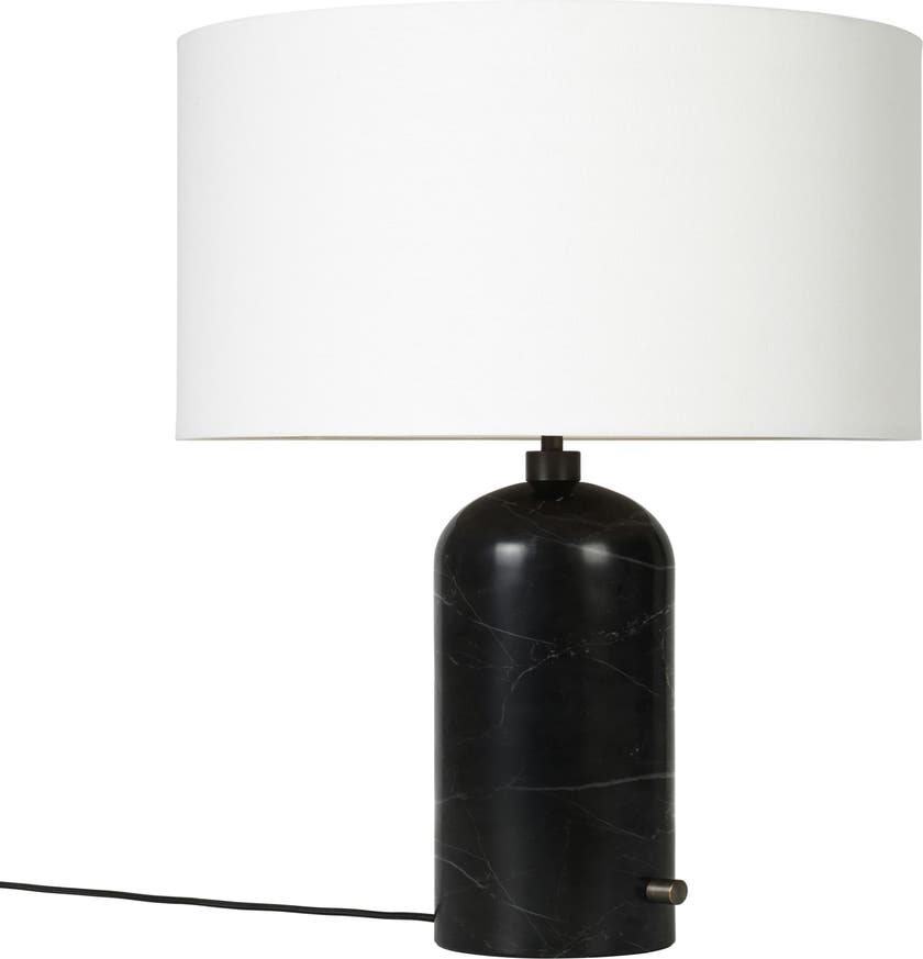Lampe de table GRAVITY de Gubi, Noir marbré, Abat-jour blanc
