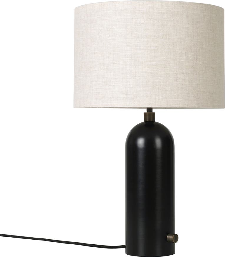 Lampe de table GRAVITY de Gubi, Blackened Steel, Abat-jour canvas Lampe de table GRAVITY de Gubi, Blackened Steel, Abat-jour canvas