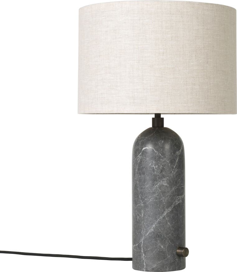 Lampe de table GRAVITY de Gubi, Gris marbré, Abat-jour canvas Lampe de table GRAVITY de Gubi, Gris marbré, Abat-jour canvas