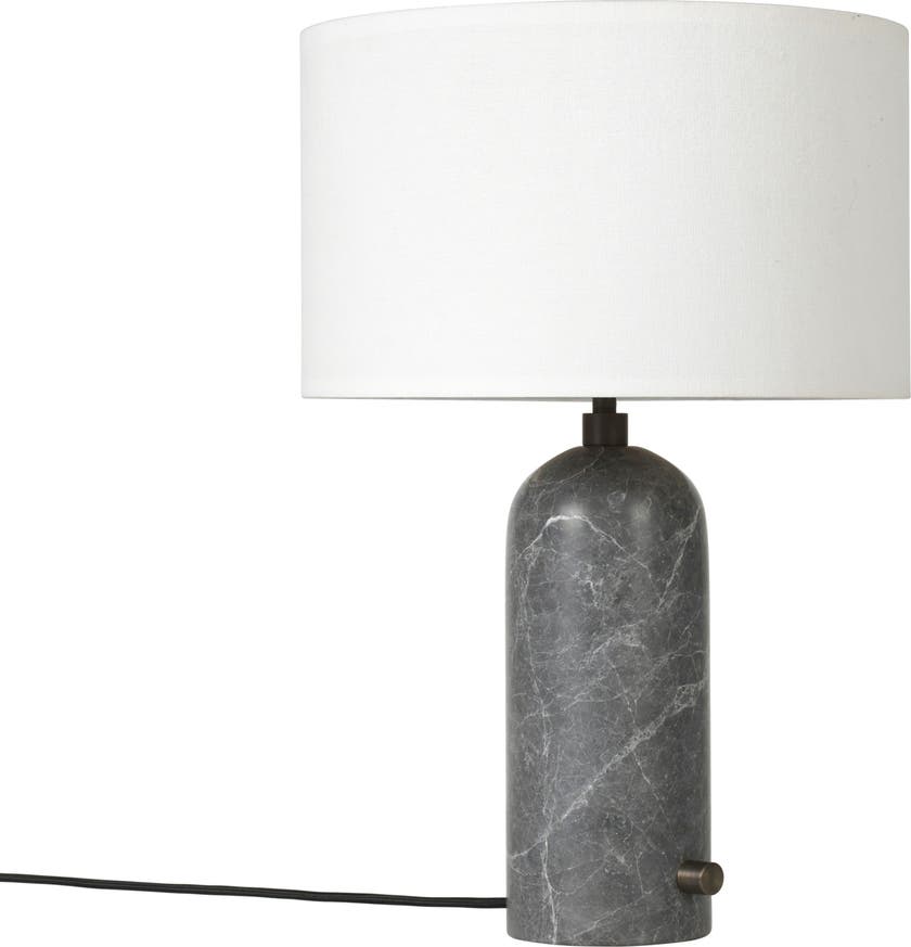 Lampe de table GRAVITY de Gubi, Gris marbré, Abat-jour blanc