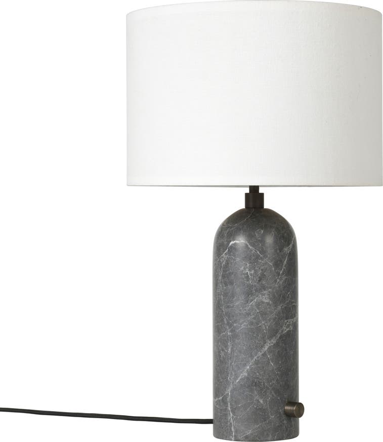 Lampe de table GRAVITY de Gubi, Gris marbré, Abat-jour blanc Lampe de table GRAVITY de Gubi, Gris marbré, Abat-jour blanc