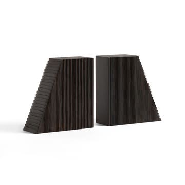Grooves book ends - varnished mahogany - dark brown - set of 2