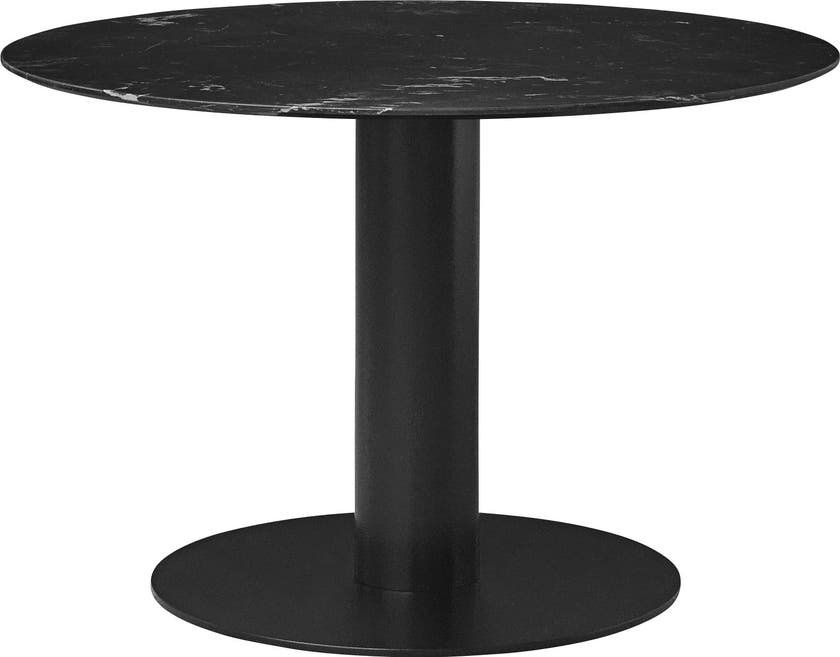 Table 2.0 de Gubi, Base noire, Ø110, Black Marquina Marble Table 2.0 de Gubi, Base noire, Ø110, Black Marquina Marble