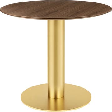 Table 2.0 de Gubi, Base laiton, Ø110, American Walnut Semi Matt Lacquered