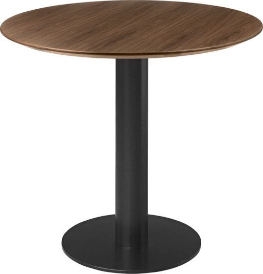 Table à manger 2.0 de Gubi, Ø 130 cm, Structure noire, American Walnut Semi Matt Lacquered
