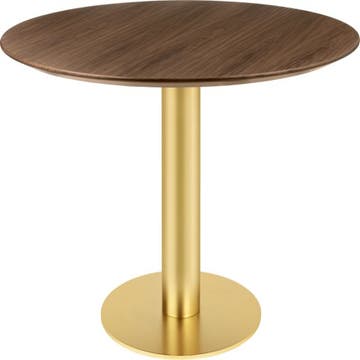 Table à manger 2.0 de Gubi, Ø 150 cm, Structure laiton, American Walnut Semi Matt Lacquered