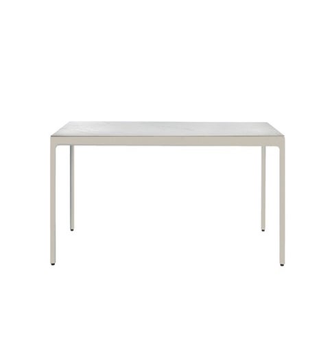 Table rectangulaire ILLUM 212 x 100 de Tribù, Pieds lin, Plateau céramique finition marbre blanc de carrare