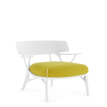 Fauteuil A.I. LOUNGE, Structure blanche, Tissu bouclé Jaune