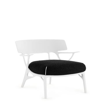 Fauteuil A.I. LOUNGE, Structure blanche, Tissu bouclé Noir