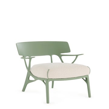 Fauteuil A.I. LOUNGE, Structure verte, Tissu bouclé Blanc