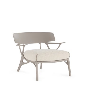 Fauteuil A.I. LOUNGE, Structure grise, Tissu bouclé Blanc