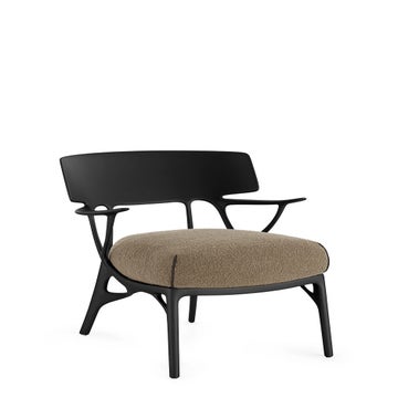Fauteuil A.I. LOUNGE, Structure noire, Tissu bouclé Tourterelle