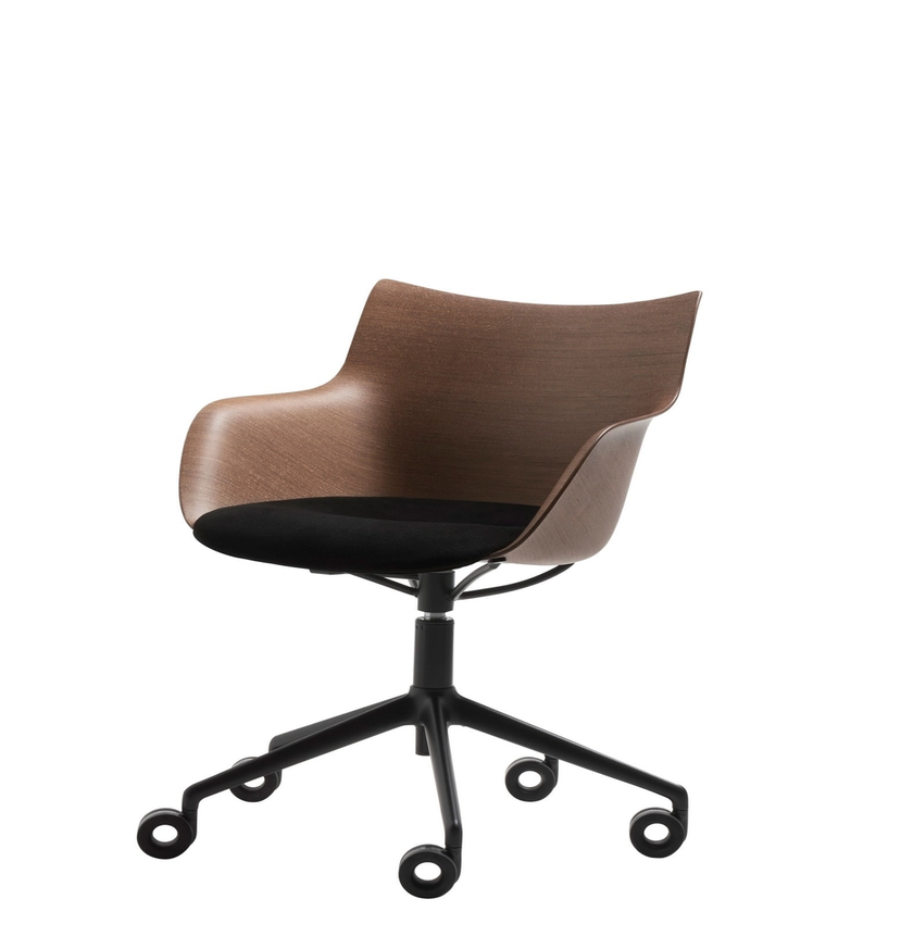 Fauteuil de bureau Q/WOOD de Kartell, Avec roulettes, Frêne foncé, Noir - Pied noir