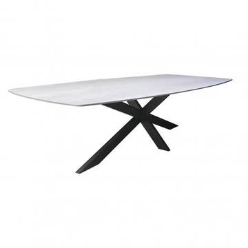 Table de repas intérieur KING, Piètement acier noir, Plateau céramique marbre blanc
