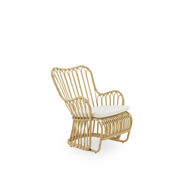 Fauteuil extérieur TULIP, Rotin synthétique, Avec coussin d'assise, Blanc