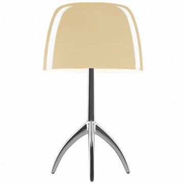 Lampe à poser LUMIERE PICCOLA ON/OFF de Foscarini, Pied Chrome Noir, Diffuseur Blanc chaud