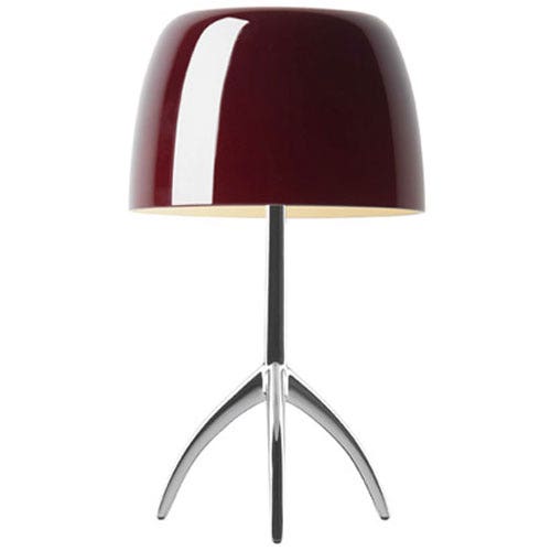 Lampe à poser LUMIERE GRANDE ON/OFF de Foscarini, Pied Chrome Noir, Diffuseur Cerise Lampe à poser LUMIERE GRANDE ON/OFF de Foscarini, Pied Chrome Noir, Diffuseur Cerise