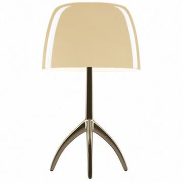 Lampe à poser LUMIERE PICCOLA ON/OFF de Foscarini, Pied Champagne, Diffuseur Blanc chaud
