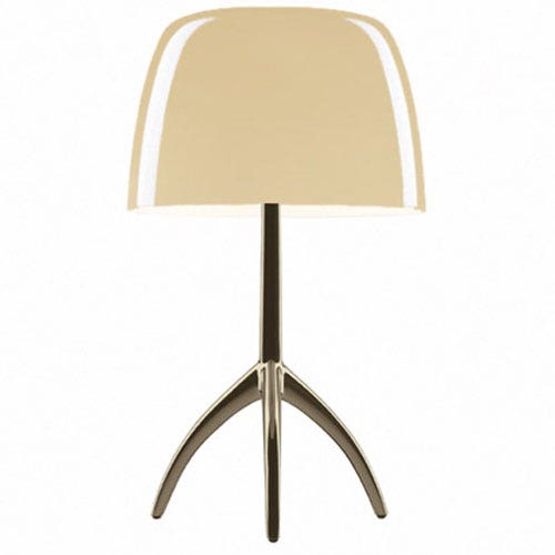 Lampe à poser LUMIERE PICCOLA ON/OFF de Foscarini, Pied Champagne, Diffuseur Blanc chaud Lampe à poser LUMIERE PICCOLA ON/OFF de Foscarini, Pied Champagne, Diffuseur Blanc chaud