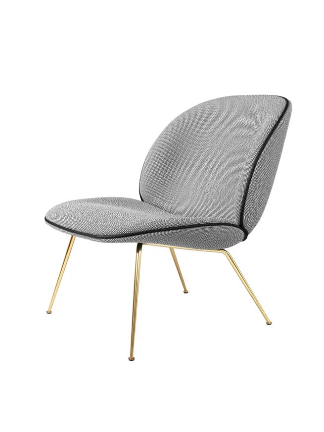 Fauteuil lounge BEETLE avec pieds en laiton de Gubi, Noir et blanc Fauteuil lounge BEETLE avec pieds en laiton de Gubi, Noir et blanc
