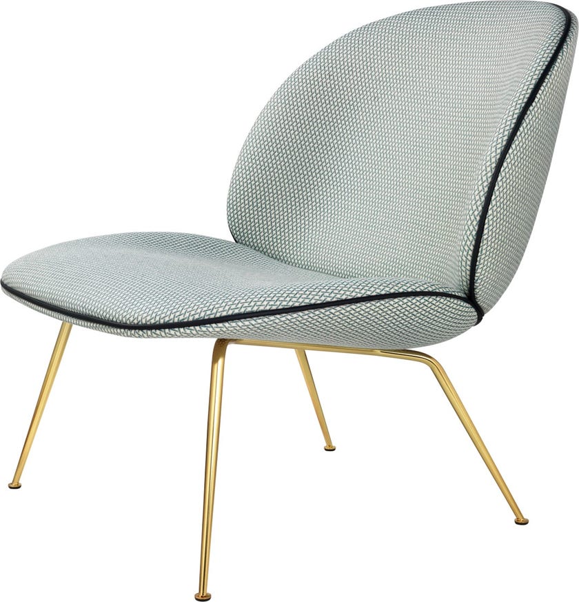 Fauteuil lounge BEETLE avec pieds en laiton de Gubi, Blanc-Vert