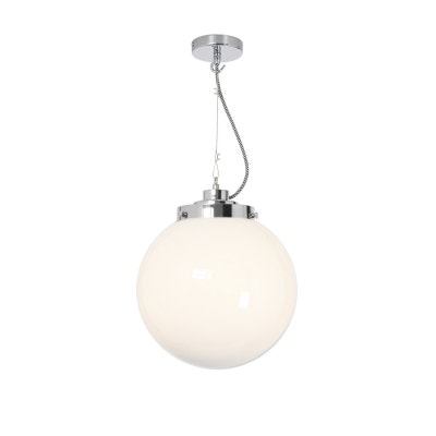 Suspension MEDIUM GLOBE d'Original BTC, Verre opalin, Chrome Suspension MEDIUM GLOBE d'Original BTC, Verre opalin, Chrome