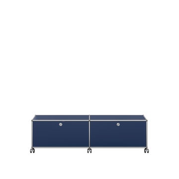 Meuble de rangement bas USM Haller M61 avec roulettes, Bleu acier