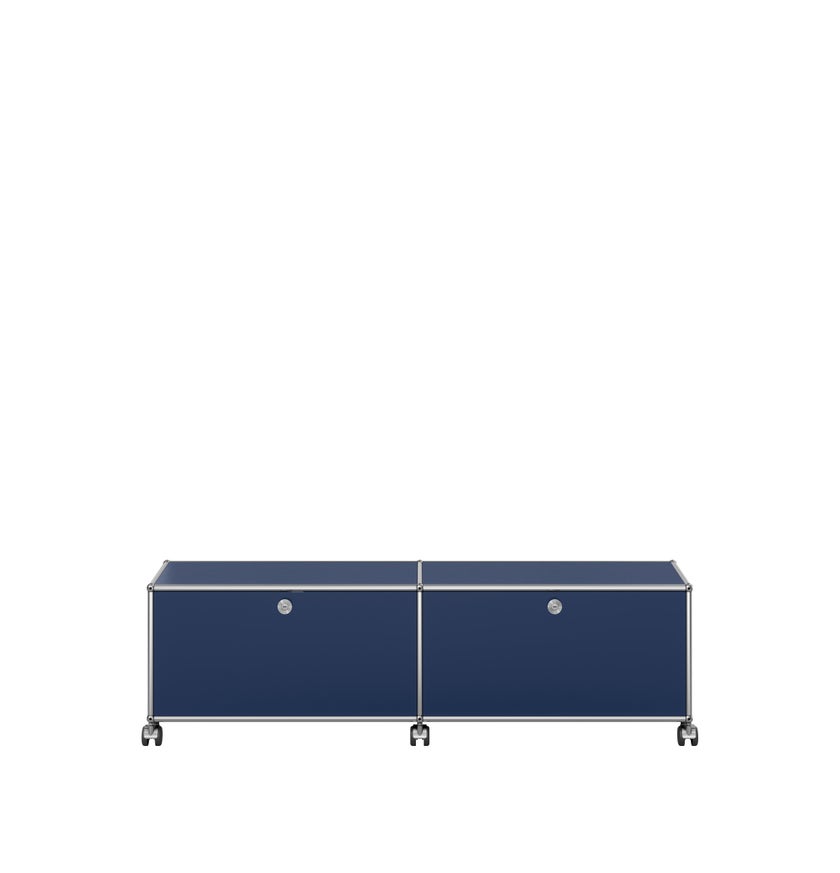 Meuble de rangement bas USM Haller M61 avec roulettes, Bleu acier