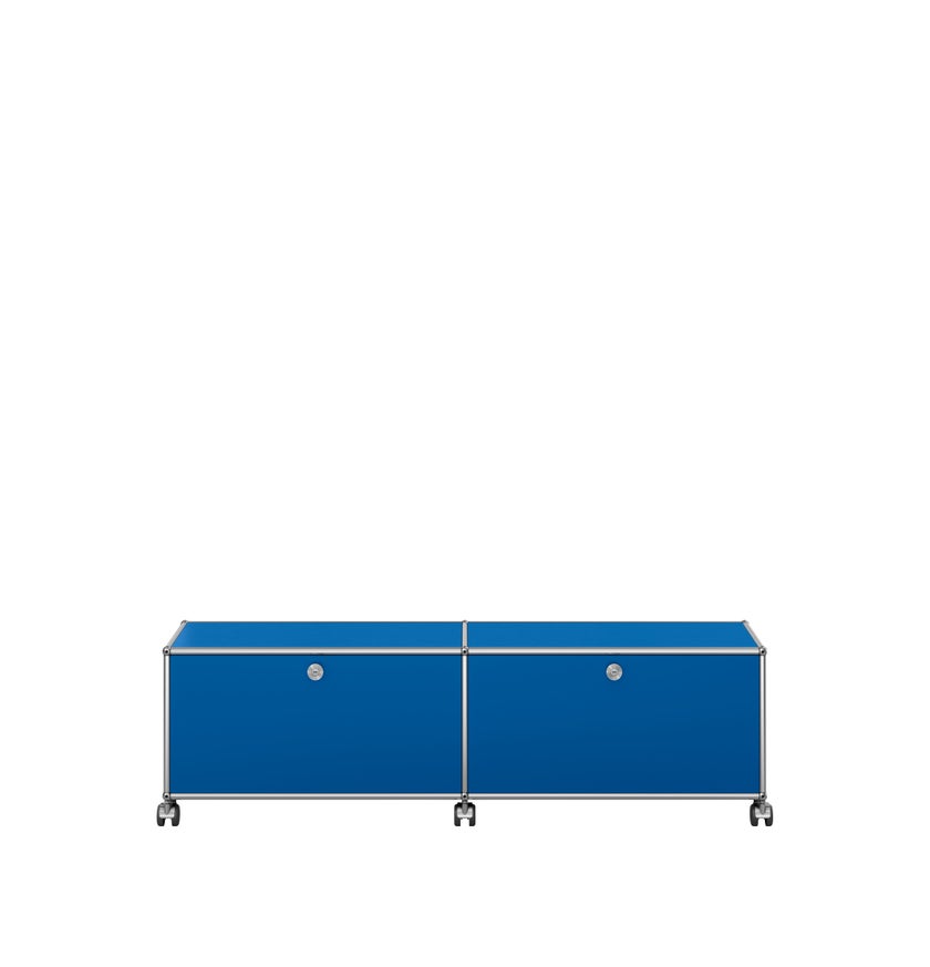 Meuble de rangement bas USM Haller M61 avec roulettes, Bleu gentiane