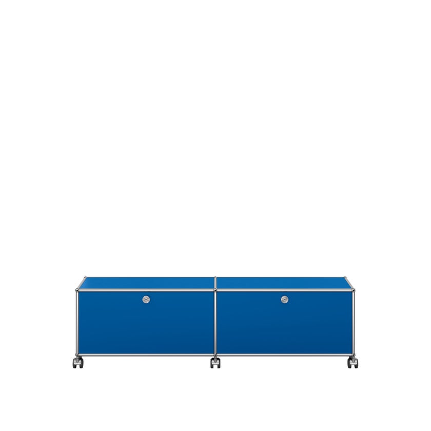Meuble de rangement bas USM Haller M61 avec roulettes, Bleu gentiane Meuble de rangement bas USM Haller M61 avec roulettes, Bleu gentiane