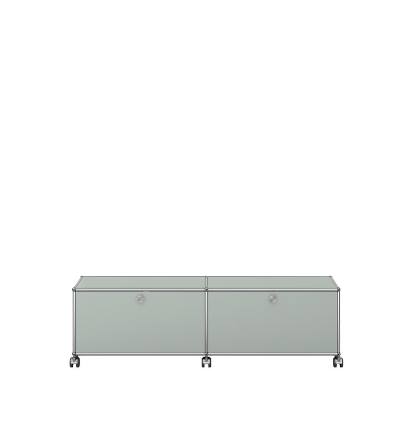 Meuble de rangement bas USM Haller M61 avec roulettes, Gris clair