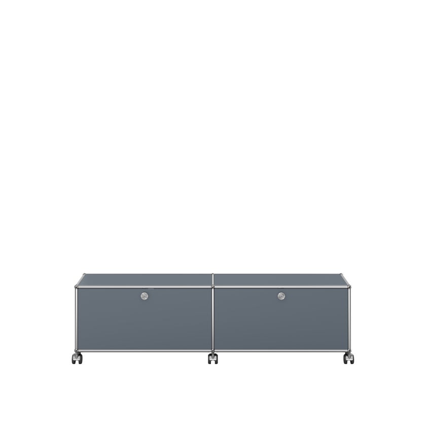 Meuble de rangement bas USM Haller M61 avec roulettes, Gris moyen Meuble de rangement bas USM Haller M61 avec roulettes, Gris moyen