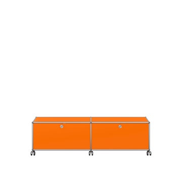 Meuble de rangement bas USM Haller M61 avec roulettes, Orange pur