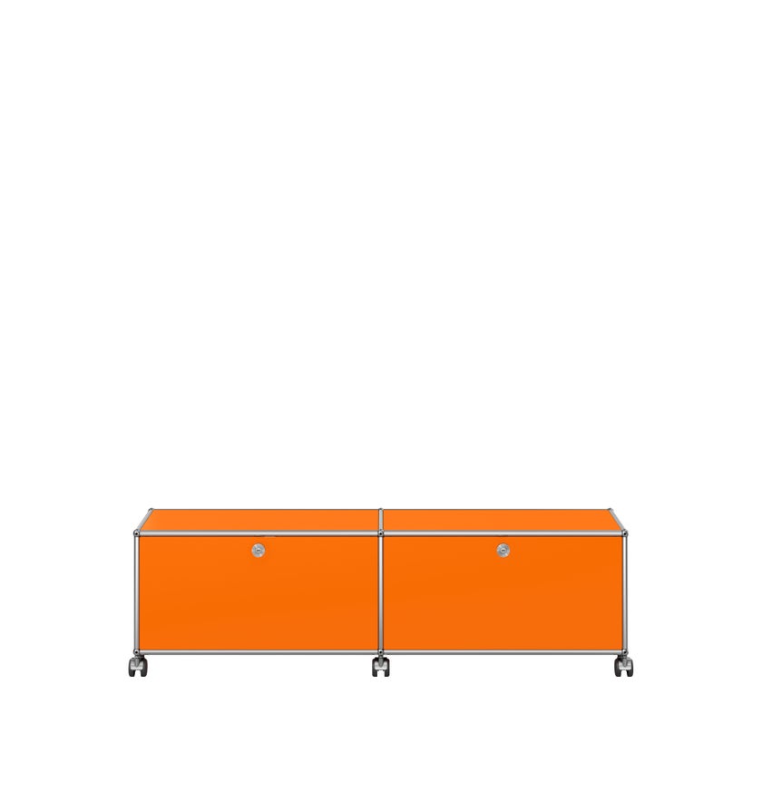 Meuble de rangement bas USM Haller M61 avec roulettes, Orange pur