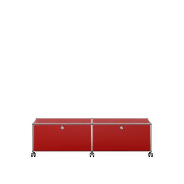 Meuble de rangement bas USM Haller M61 avec roulettes, Rouge rubis