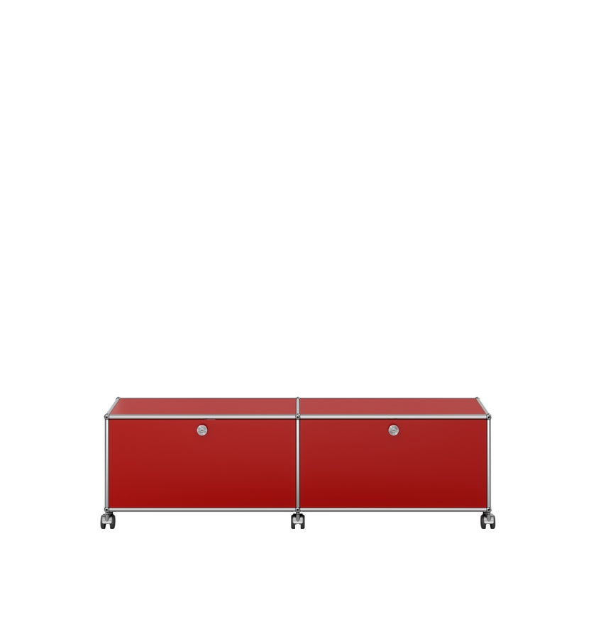 Meuble de rangement bas USM Haller M61 avec roulettes, Rouge rubis