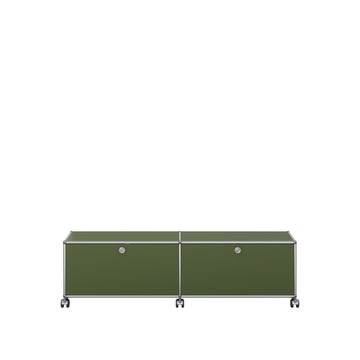 Meuble de rangement bas USM Haller M61 avec roulettes, Vert olive