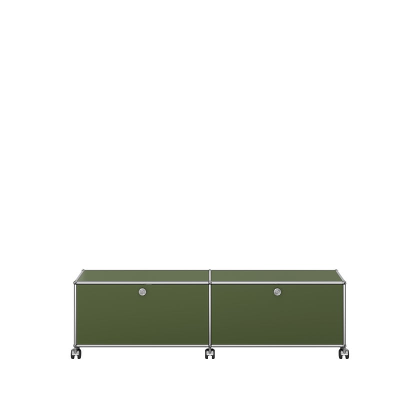 Meuble de rangement bas USM Haller M61 avec roulettes, Vert olive Meuble de rangement bas USM Haller M61 avec roulettes, Vert olive