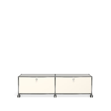Meuble de rangement bas USM Haller M61 avec roulettes, Blanc pur