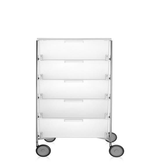 Meuble de rangement MOBIL Cinq étagères de Kartell, Blanc Glace, Avec roulettes 