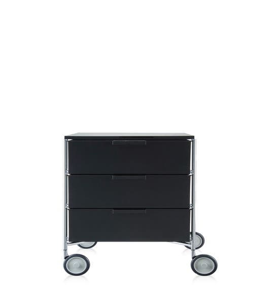 Meuble de rangement MOBIL trois étagère de Kartell, Fumé Brillant, Avec roulettes 