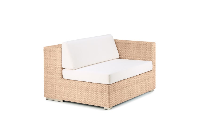 Module gauche LOUNGE avec coussins Cool white de Dedon, Bleach Module gauche LOUNGE avec coussins Cool white de Dedon, Bleach