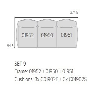 Canapé NODI SET 9 de Tribù, Structure blanche, Tressage blanc/lin, Coussins Chalk B13