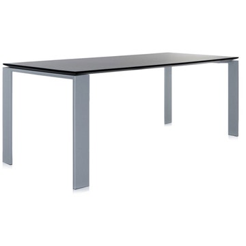 Table FOUR de Kartell, 158 x 79, Piètement acier coloris aluminium, Plateau noir