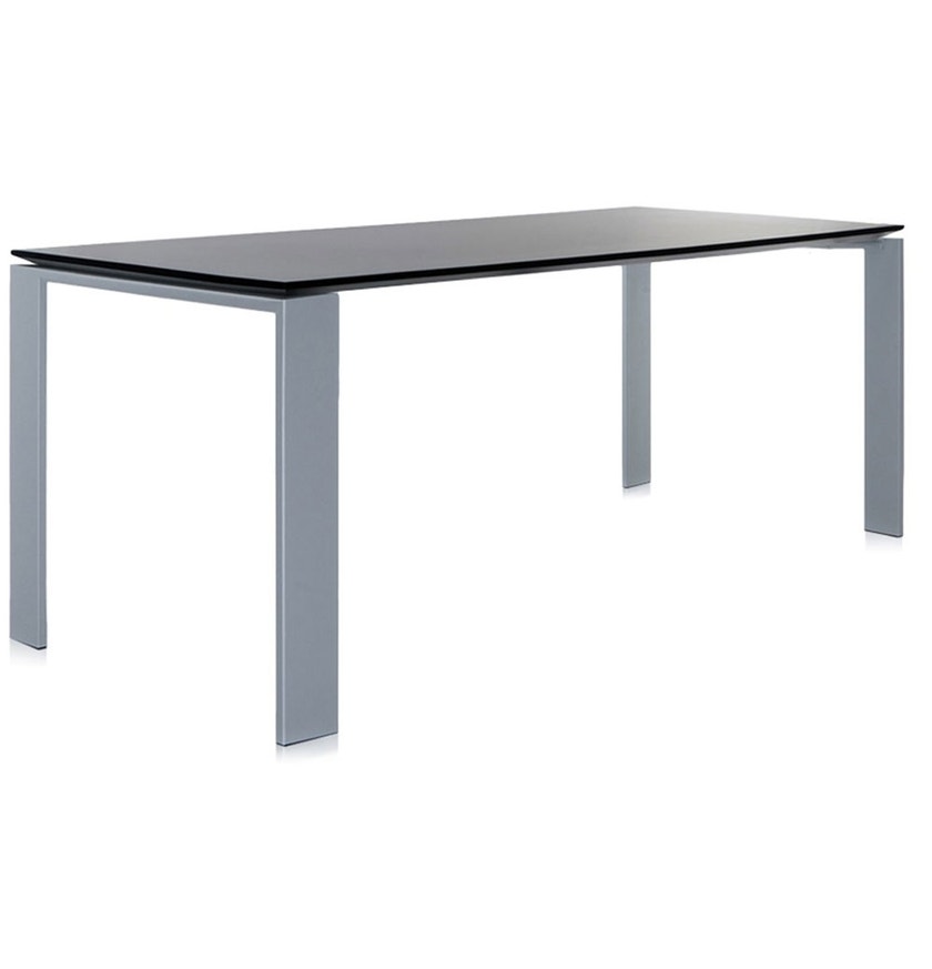 Table FOUR de Kartell, 158 x 79, Piètement acier coloris aluminium, Plateau noir